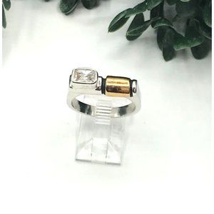 Ring silver tone clear rhinestones gold tone accent size 9